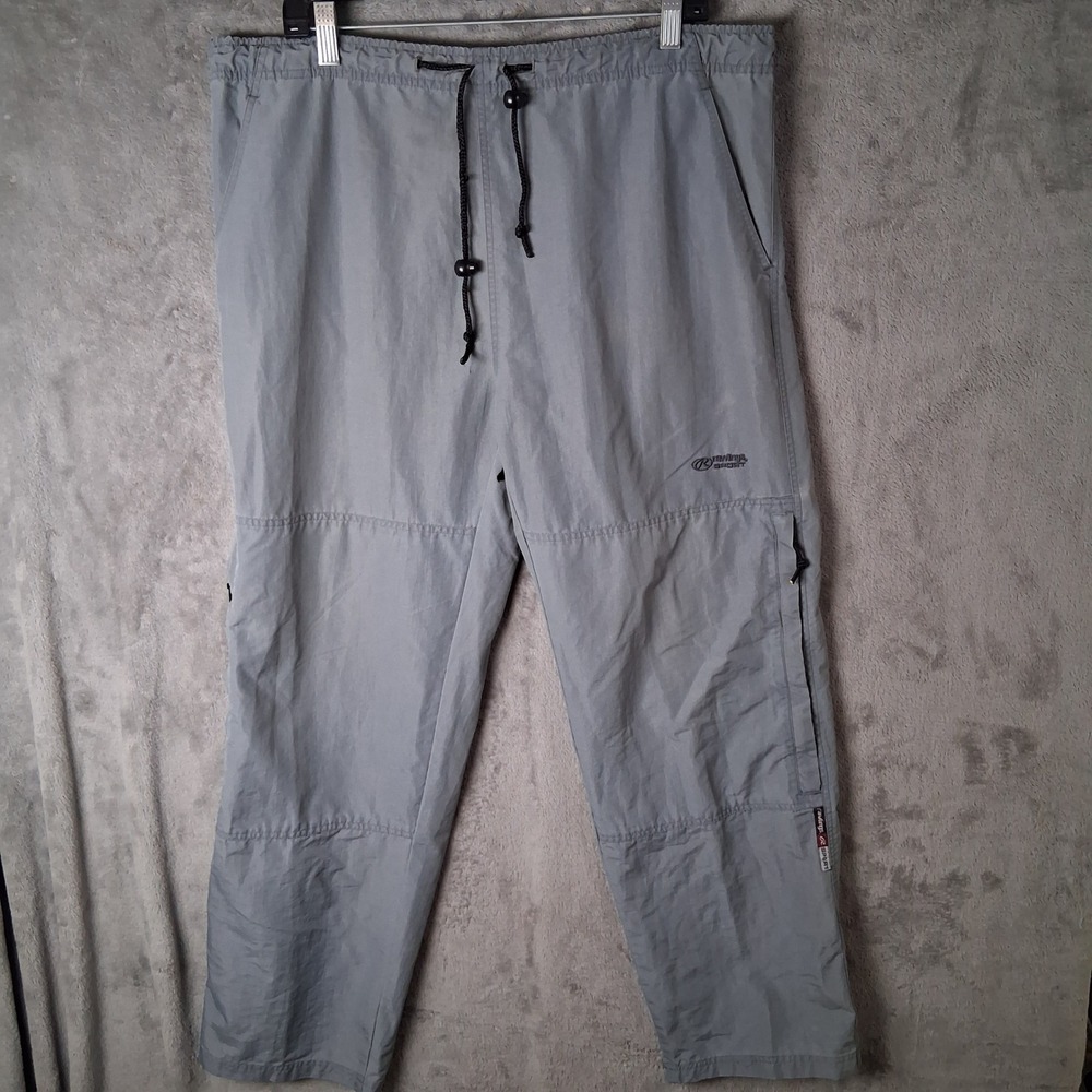 Rawlings Sport Mens Gray Nylon Track Pants Elastic Waist Cargo Pocket Men L VTG